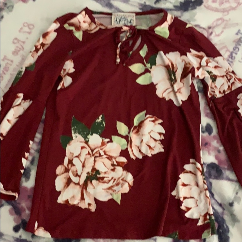 a beautiful red floral shirt